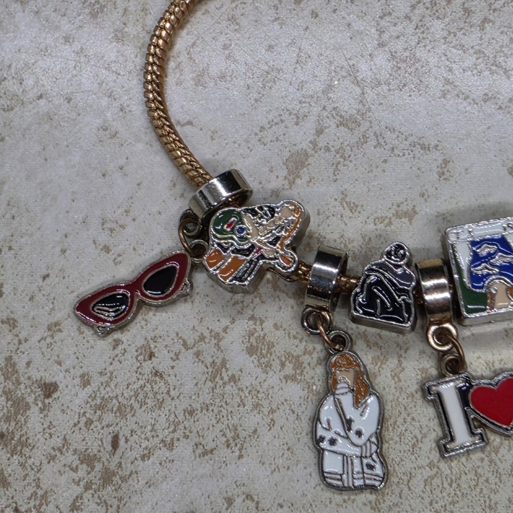 Taylor Swift Swifty Charm Bracelet 11 Enamel Charms Gold Tone - Picture 3 of 8